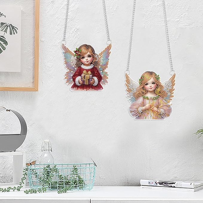 LazyFold 2 Pcs DIY Acrylic Diamond Art Painting Angel Kits Special Shaped Rhinestone 5D Diamond Art Window Pendants Home Garden Wall Hanging Kits Hanging Ornament