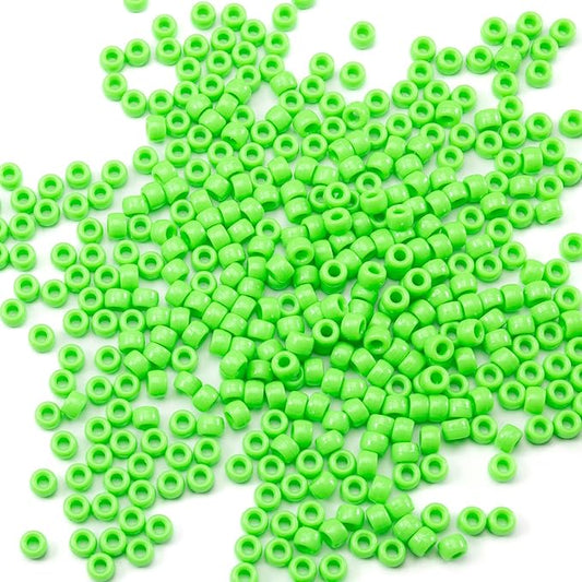 Gxueshan 1000 Pcs Acrylic Brilliant Green Pony Beads 6x9mm Bulk for Bracelet Necklace Jewelry Making Earring Hair Braiding