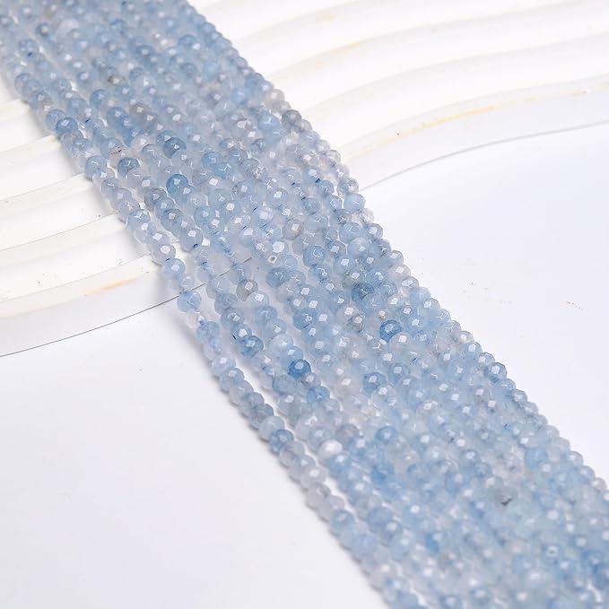 2 Strands Colored Aquamarine Jade Beads for Jewerly Making, 3 * 4mm Faceted Rondelle Gemstone Crystal Beads for DIY Bracelet Necklace Crafts