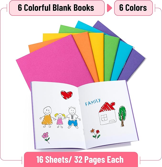 Mr. Pen- Colorful Blank Books, 4.25 x 5.5 Inches, 6 Pack, 32 Pages, Blank Notebooks for Kids, Mini Notebooks for Kids, Mini Journal for Students, Blank Journal for Kids, Unlined Notebook, Kids Journal