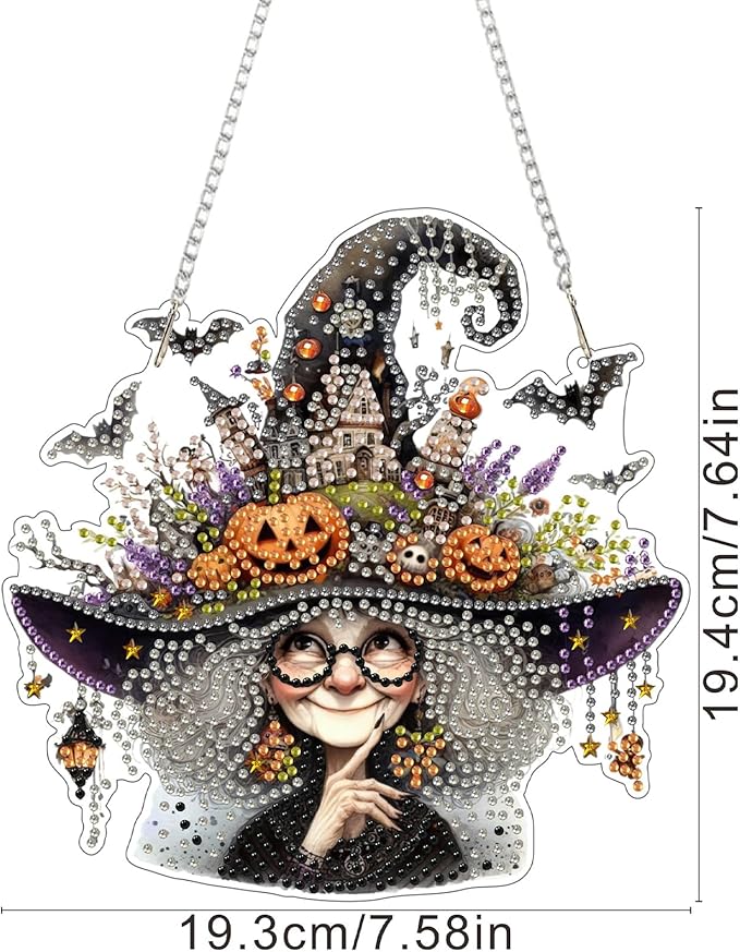 SENQAO Grandma Diamond Art Hanging Kits for Adults Kids, Acrylic Diamonds Painting Pendant Board Kits Halloween, Diamond Art Painting Window Pendants Home Garden Wall Hanging Kits Hanging Ornament