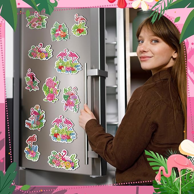 30 Pcs Summer Diamond Art Painting Magnets Flamingo Fridge Magnetic Diamond Art Painting Kits Flamingo Fridge Sticker Magnet DIY Craft for Adult Beginner Gifts Toy Home Office Decors