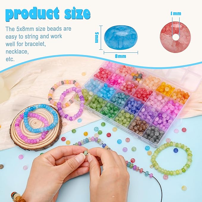 BONNY BOXX 960PCs Rondelle Glass Beads for Jewelry Making, 24 Colors Abacus Crystal Beads (5x8mm), Gemstone Spacer Bead for Bracelets Necklaces Earrings, DIY Crafts Supplies Kit with Organizer Box