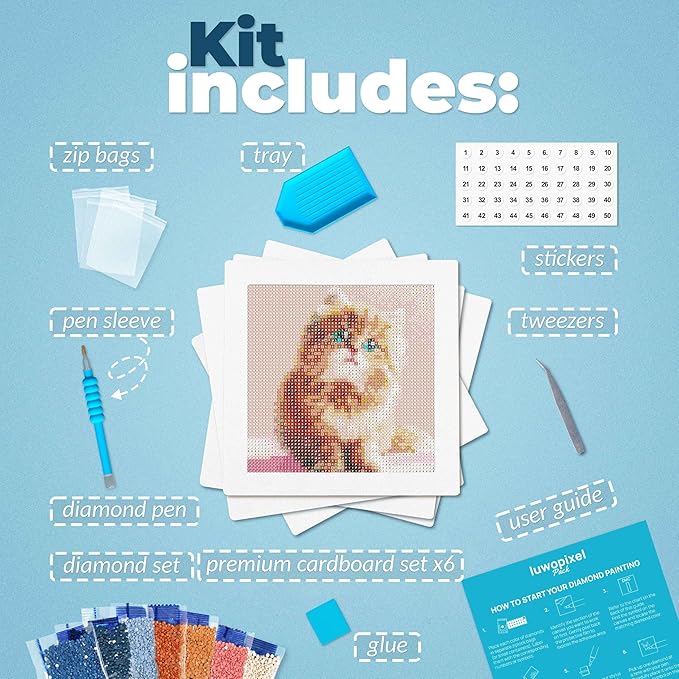 LuwoArte 6 Pack Diamond Painting Kits for Adults – Cute Cats-Themed Diamond Art Kits – DIY Full Drill Paint Gem Art for Adults – Brilliant 5D Diamond Painting Kit – Relaxing Craft for Home Wall Décor
