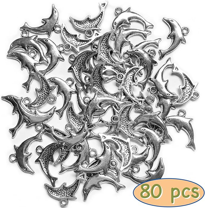 Heather's cf Silver Sea Charms – Antique Pendants, Non-Tarnish, Lead-Free & Nickel-Free, Bulk Ocean Animal Charms for DIY Jewelry, Bracelets, Necklaces, Earrings, Beach Craft Supplies (Sea Animals)