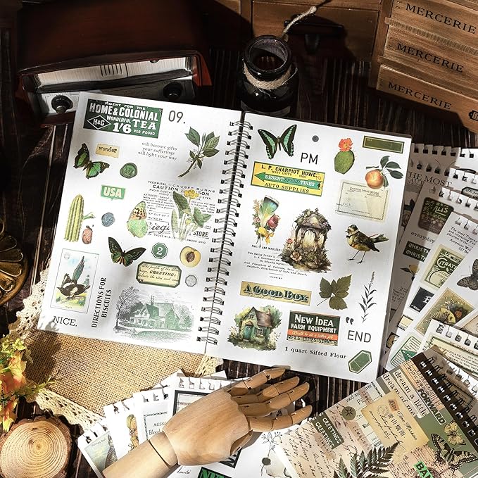 Green Vintage Washi Journaling Sticker Book, 476PCS Botanical Washi Tape Stickers, Scrapbooking Supplies for Junk Journal Supplies Crafts Arts, Planner, DIY Craft