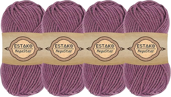 Estako Megastar, (4 Skeins Pack) 75% Acrylic 25% Wool Yarn, Soft, Chunky Bulky Weight #5 for Crochet and Knitting (4 x 3.52 Oz) / (4 x 120 Yrds) (66000 - Light Purple)