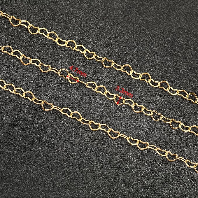 UMAOKANG 5 Meters Gold Plated Stainless Steel Chain for Jewelry Making Hollow Heart Chain Roll with Jewelry Findings