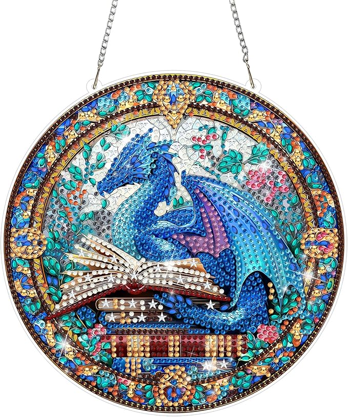 MAXBYE Diamond Art Kits Hanging Dragon Pendant, DIY 5D Special Shaped Diamond Painting Craft Gem Art Rhinestone for Adults and Home Window Door Decor 8×8 Inch