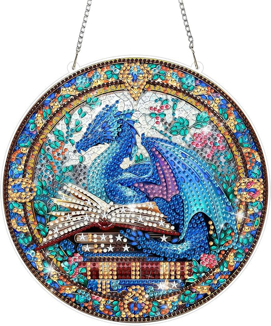 MAXBYE Diamond Art Kits Hanging Dragon Pendant, DIY 5D Special Shaped Diamond Painting Craft Gem Art Rhinestone for Adults and Home Window Door Decor 8×8 Inch