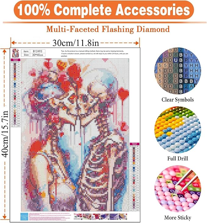 igoodom Diamond Art Kits for Adults, Sugar Skull Diamond Painting Kit, Full Drill Round Skull Diamond Art Kits, DIY Gem Art and Crafts for Home Wall Decor Gift 12x16inch