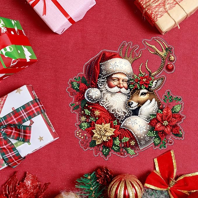 VODAPYC Christmas Santa Diamond Art Hanging Kit for Adults, DIY Double Sided Special Shaped Diamonds Art Window Pendant Ornament for Home Decor(Santa Claus-3)
