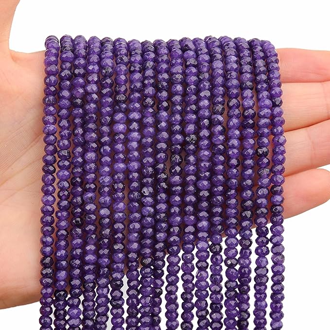 2 Strands Colored Purple Jade Beads for Jewerly Making, 3 * 4mm Faceted Rondelle Gemstone Crystal Beads for DIY Bracelet Necklace Crafts