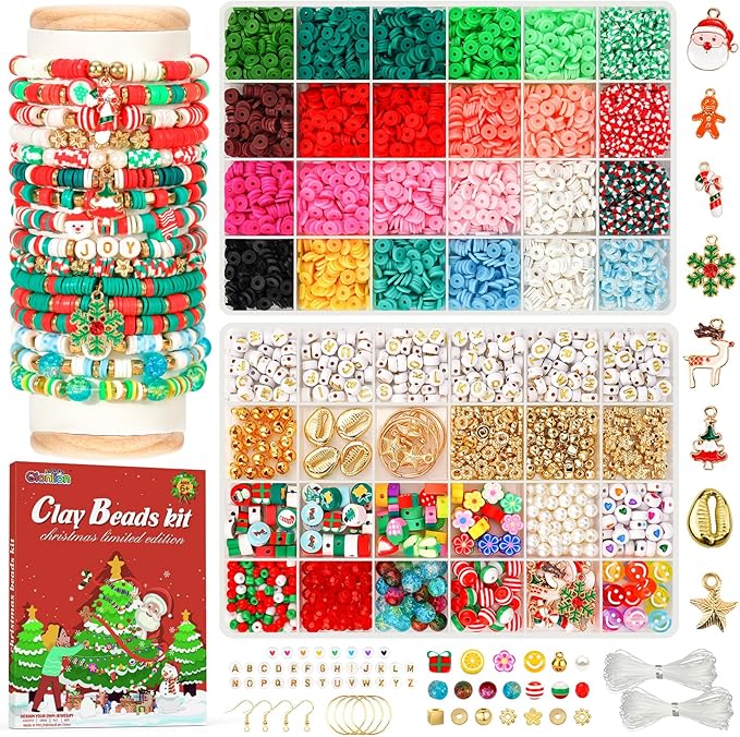 Gionlion Christmas Gifts - 24 Colors Clay Beads Bracelet Making Kit, Christmas Crafts DIY Arts and Crafts
