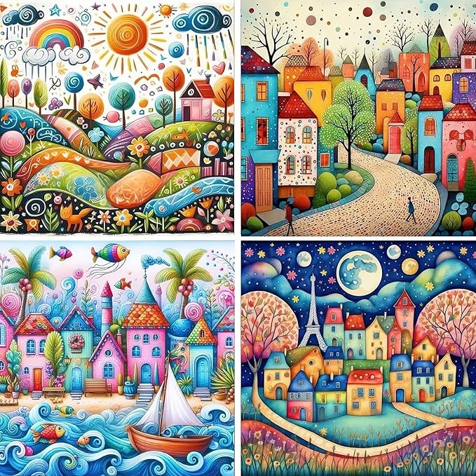 YPF 4 Packs Diamond Painting Kits for Adults Cartoon Diamond Painting Crafts DIY 5D Diamond Art Kits for Beginner Home Wall Decoration Gift 11.8x11.8 Inches (4 Pack Landscape Abstract)