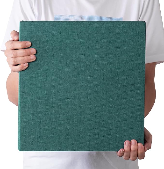 Large Photo Album Self Adhesive 4x6 5x7 3x5 8.5x11 Scrapbook Magnetic Album DIY Scrap Book Length 13 x Width 12.8 (Inches) 120 Black Sticky Pages Linen Cover DIY Photo Album(Dark Green)