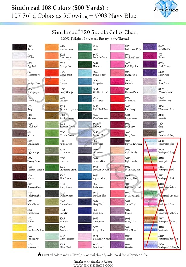 Simthread Embroidery Thread 800 Yards Snap Spools 108 Madeira Colors, Compatible with Brother Babylock Janome Singer Husqvarna Embroidery and Sewing Machine