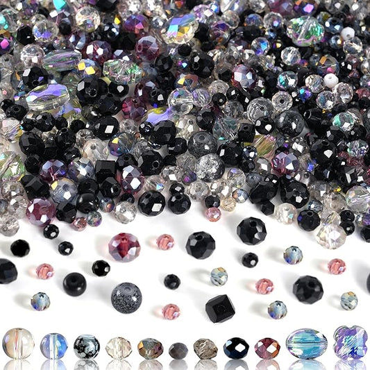 636pcs glass beads for jewelry making - black craft crystal beads with loose beads sparkly faceted beads hole drilled diy for bracelets craft earrings bracelet necklace jewelry making