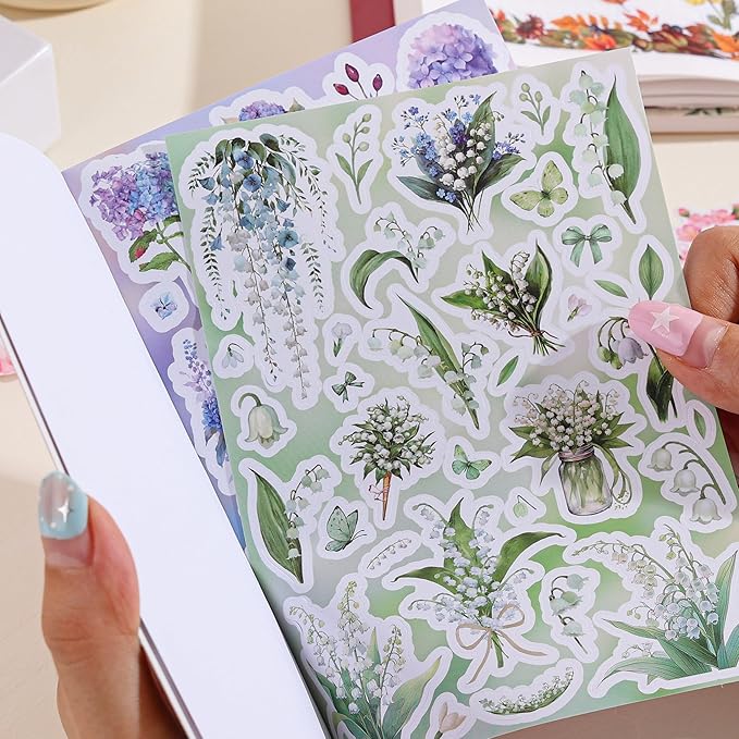 800+ PCS Floral Sticker Book for Journaling Supplies, Leaf Flower Watercolor Botanical Stickers for DIY Craft Scrapbooking Aesthetic Room Decor Junk Journal Bullet Journals Collage