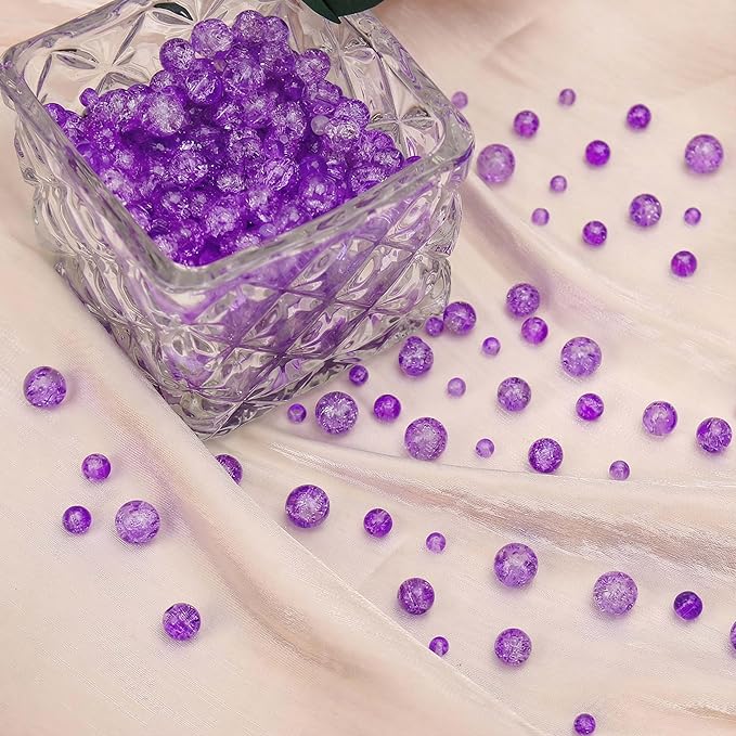 200PCs 8mm Purple Crackle Glass Beads Bulk, Round Smooth Hole Glass Crystal Beads for Jewelry Making, DIY Bracelets, Necklaces, Bag Charms, Keychains and Craft Projects