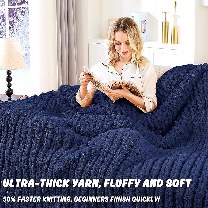 Inhand 8 Pack Chunky Chenille Yarn for Crocheting–30.6 Yards, 7.7oz, Soft Fluffy Thick Yarn,Gifts for Men/Women Birthday Christmas Unique,Hand Knitting for Blankets&DIY Crafts (Navy Blue)