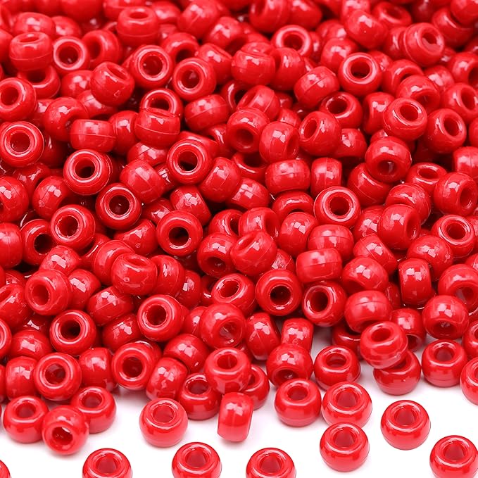 gmma 1000 pcs red pony beads for jewelry making, christmas & diy bracelets & necklaces, 6x9mm, perfect for parties & independence day decorations