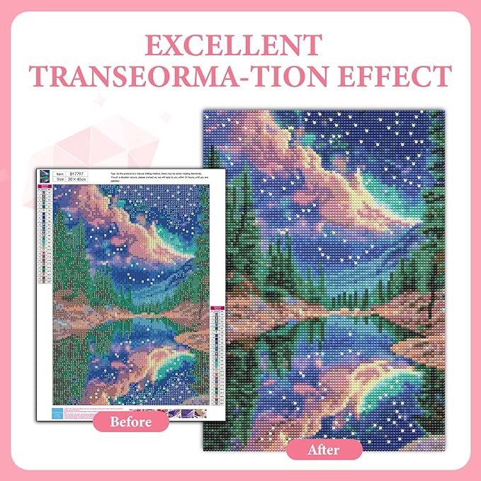 GEEHEIY Aurora Diamond Art Kits for Adults, 5D Starry Sky Diamond Painting Kits for Beginner, DIY Full Drill Round Gem Art for Home Wall Decor 12 x16 Inch