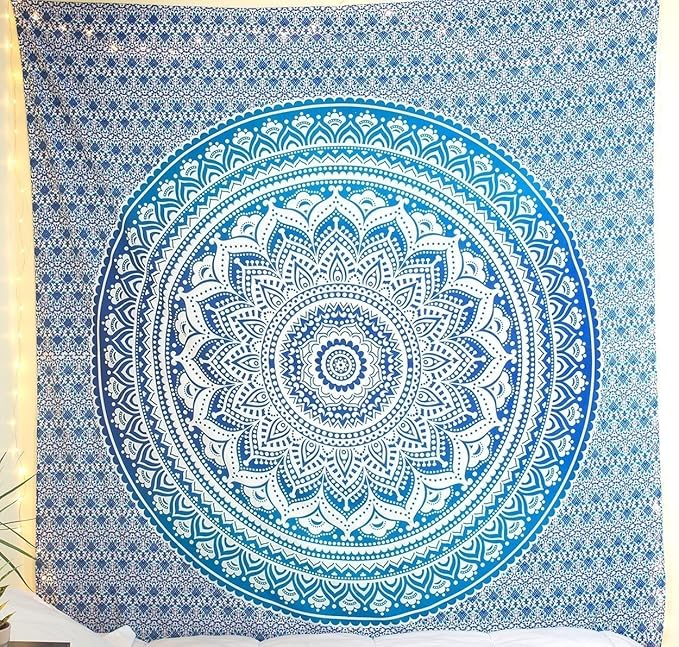 popular handicrafts tapestry wall hanging hippie ombre mandala bohemian hippy intricate indian tapestries bedspread 54 x 82 inches (140cm x 210cm) blue