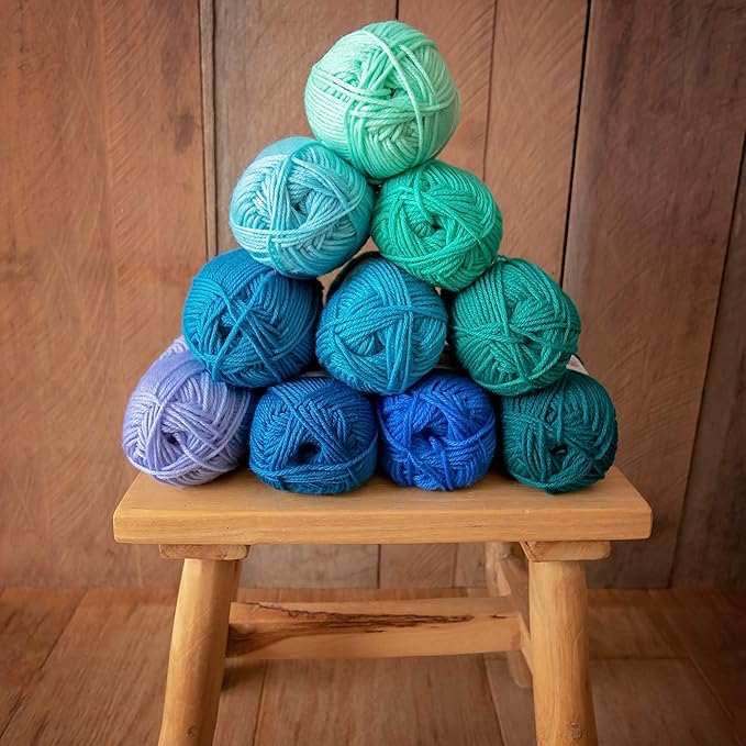Studio Sam Acrylic Yarn Set. Ten Large 50g Skeins. Total 1030 Yards. for All Knitting, Crochet and Craft Projects. Blue and Green (Sea Glass Collection)