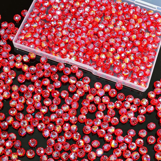 laopottbeads 460pcs 8mm crystal glass beads for jewelry making beads for bracelets necklace pendants making supplies(red)