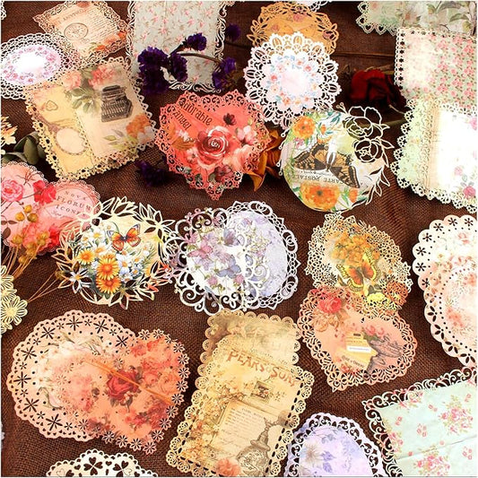 Antique Cutouts Lace Edge Scrapbook Paper, 60Pcs Decorative Floral Backround Paper for Scrapbooking, Journaling, Collage, Card Making, Junk Journal Supplies, Album Art Crafts