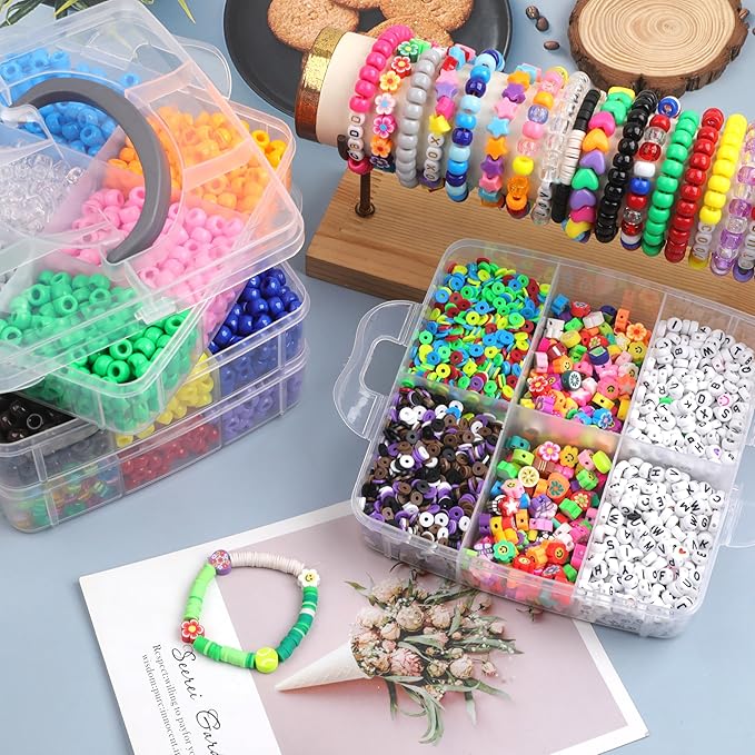 auvoau 7600pcs pony beads kit for kandi friendship bracelet making with polymer clay bead,letter bead,glow in the dark,shaped and uv beads for diy craft bracelets jewelry necklace accessories gifts