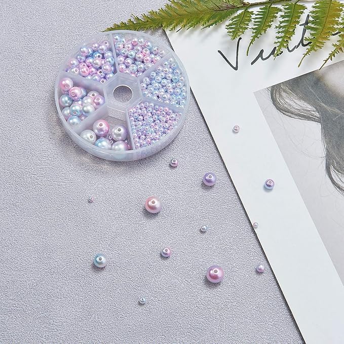 Ipotkitt 665Pcs/box Round Rainbow ABS Plastic Imitation Pearl Beads Gradient Mermaid Pearl Beads for DIY Jewelry Making Accessories - 3x2.5mm