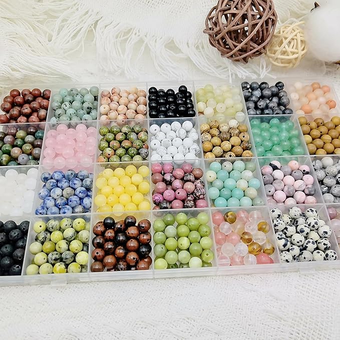 1120pcs Natural Stone Beads Polished Beading 6mm Loose Beads Gemstone Crystal Energy Stone Healing Power for DIY Jewelry Making (6mm 28 Materials A)