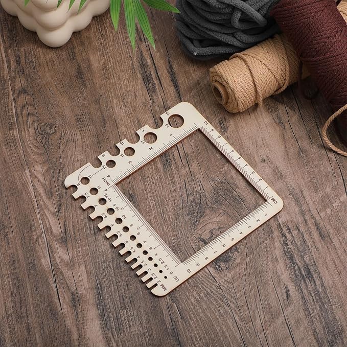 XLIUAX Wooden Rulers, Crochet Stitch Counter Spinner Yarn Measure Needle Gauge Swatch Ruler for Knitting Crochet Gauge Measuring Tool Poplar Square Measuring Tool Multi-Size Holes for Needles(A)