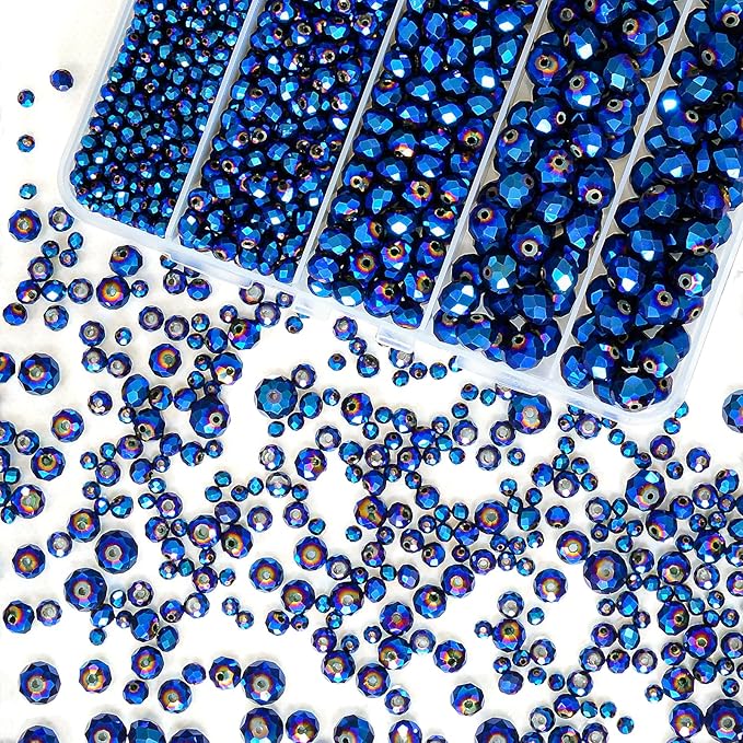 laopottbeads 800pcs 4/6/8/10mm crystal glass beads for jewelry making beads for bracelets necklace pendants making supplies(peacock blue)