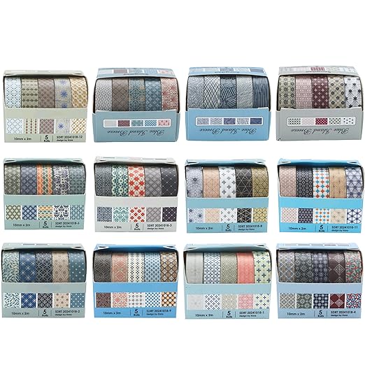 YUBX Basic Patterns Washi Tape Set 60 Rolls Geometric Elegance Decorative Skinny Masking Tapes for Arts, DIY Crafts, Journals, Planners, Scrapbook, Wrapping