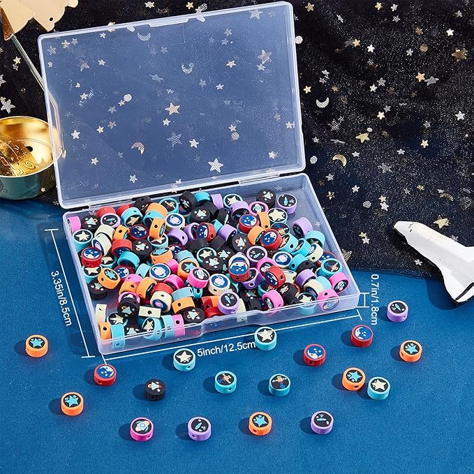 SUNNYCLUE 1 Box 200Pcs Handmade Polymer Clay Beads Kit Outer Space Theme Clay Handmade Beads Loose Spacers for Women Adults Jewelry Making Bracelet Necklace Earring Keychain Accessories