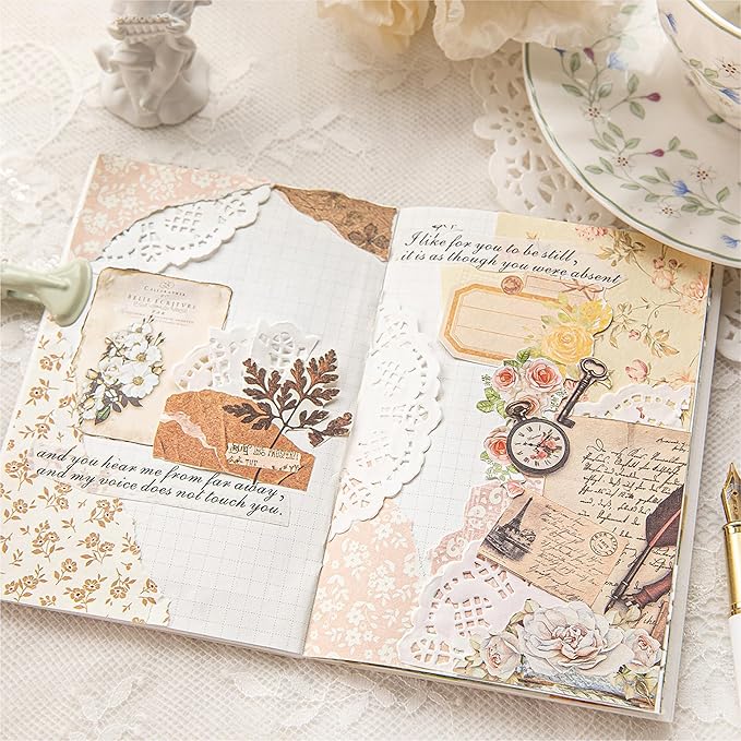 wmhanler 400 sheets scrapbook papers journaling stickers scrapbooking supplies kit junk journal supplies decorative craft stickers for planner, bullet journal collage card embellishment retro crafts