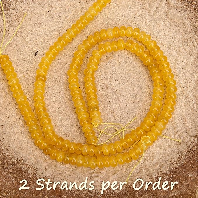 2 Strands (150PCs) Yellow Jade Rondelle Beads, 5 * 8mm Gemstone Loose Spacer Abacus Disk Beads for DIY Bracelet Necklace Earrings Jewelry Making, Craft Supplies Beading Kit
