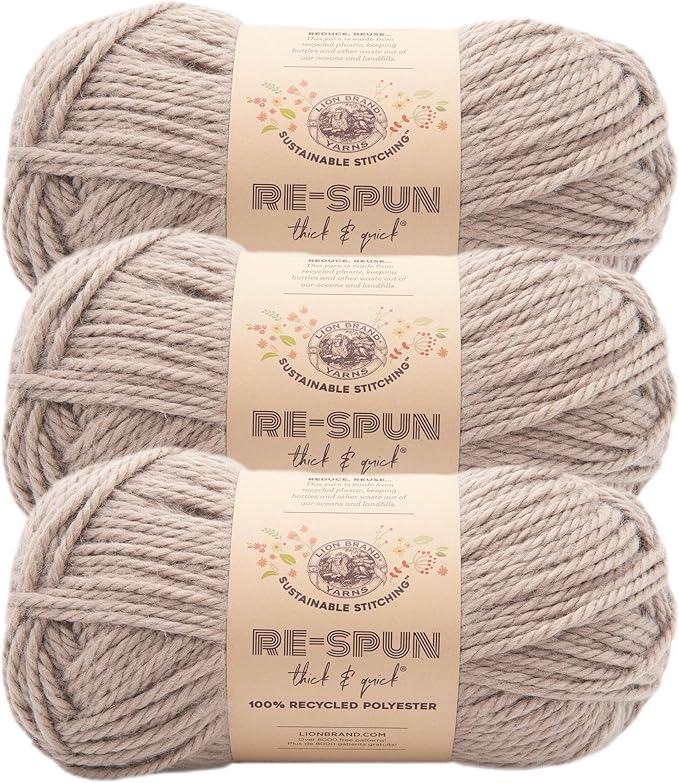 Lion Brand Yarn, Re-Spun Thick & Quick Super Bulky Yarn for Knitting, Crochet, and Crafts, Hazelwood, 3 Pack, Soft Fiber for Chunky Blankets, Bulky Throws, and Cozy Sweaters