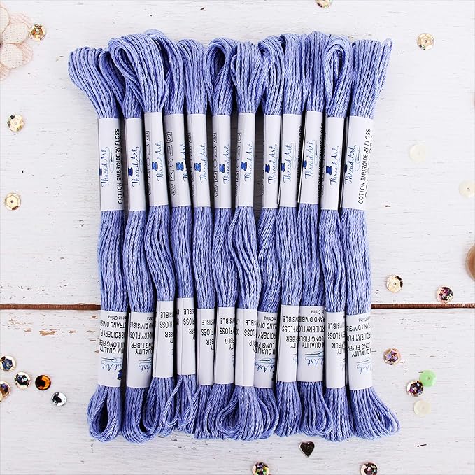 12 Skeins ThreadArt Premium Egyptian Long Fiber Cotton Embroidery Floss | Light Blue | 6 Strand Divisible Thread 8.75yds Each for Hand Embroidery, Friendship Bracelets, Cross Stitch and Crafts