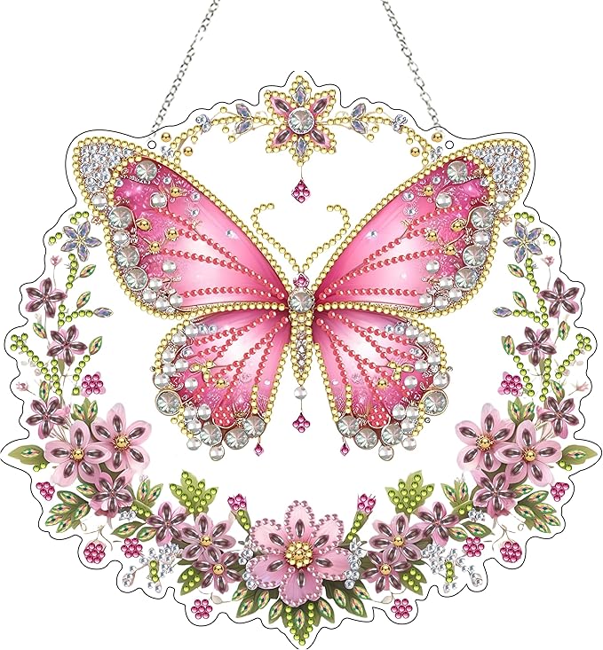 DIY Hanging Diamond Art Kit for Adults, 5D Acrylic Gem Art Window & Wall Pendant, Diamond Painting Ornament for Home Decor (Butterfly)