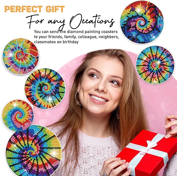 8 pcs Diamond Painting Coasters | Diamond Art Coasters | Tie Dye Diamond Art Painting | Perfect Art Craft Gift for Tie Dye Lover, Dad, Mom, Grandparents, Brother, Sister.