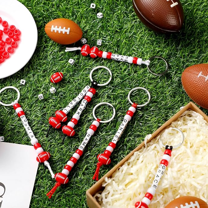 Landical 564 Pcs Football Keychain Making Kit DIY Red Football Bead Key Chain Craft Adjustable Sport Letter Bead Charm Sport Theme Party Favor Gift Backpack Accessories Holiday Decor(Delicated Color)