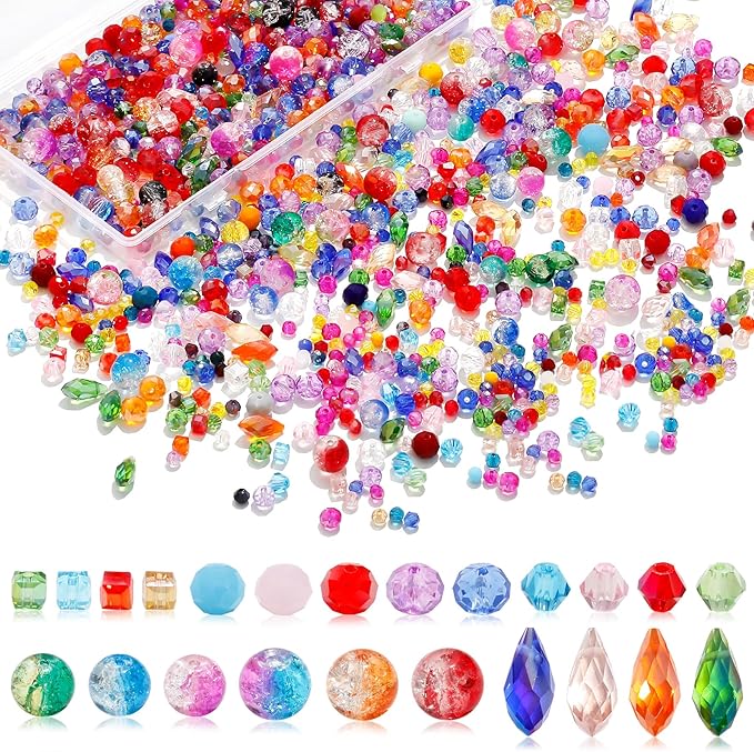 1000PCS Multicolor Glass Beads Rainbow Crystal DIY Bracelets Beads for Jewelry Necklace Wristband Earring Key Chain Crafts Kit (Colorful)