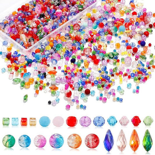 1000PCS Multicolor Glass Beads Rainbow Crystal DIY Bracelets Beads for Jewelry Necklace Wristband Earring Key Chain Crafts Kit (Colorful)