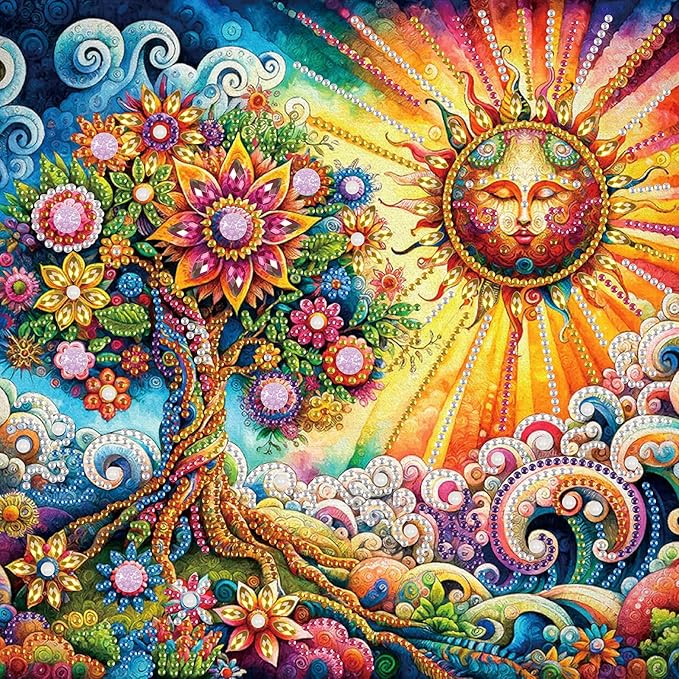 LazyFold Diamond Art Painting Kits for Adults, 5D Special Shape Diamond Art Kits for Beginners, Crystal Rhinestones Diamond Art Painting for Home Wall Decoration Gift 12×12inch, Sun and The Tree