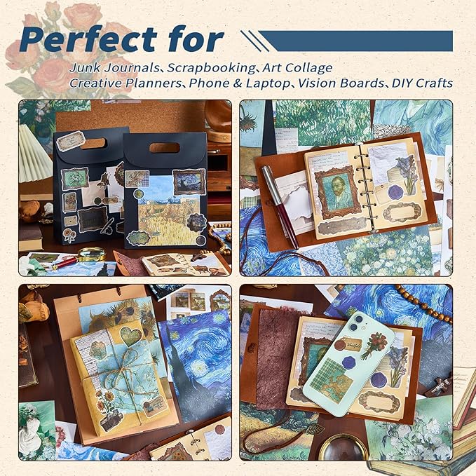 Gemmapylor 220PCS Arts Washi Stickers and Scrapbook Paper 40 Sheets, Aesthetic Journaling Supplies, Decorative Scrapbooking Paper for Planner, Journal & DIY Crafts