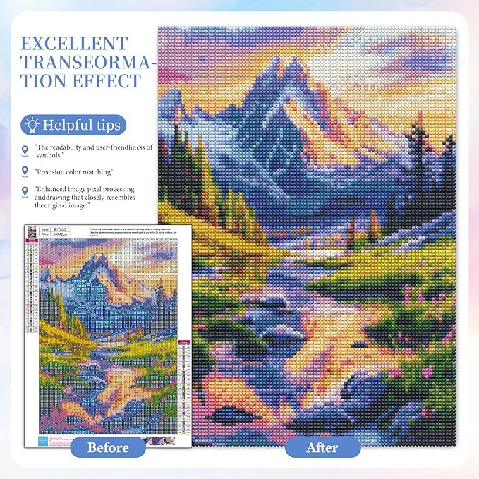 Camocin Diamond Art Kits for Adults Mountains Lake, 5D Mountains Diamond Painting Kits for Adults Beginners, DIY Landscape Full Round Dots Drill Gem Art Kit for Gift Home Wall Decor 12 x 16 Inch